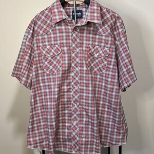 Men’s Wrangler Plaid Pearl Snap Big and Tall Short Sleeve Button Down Shirt